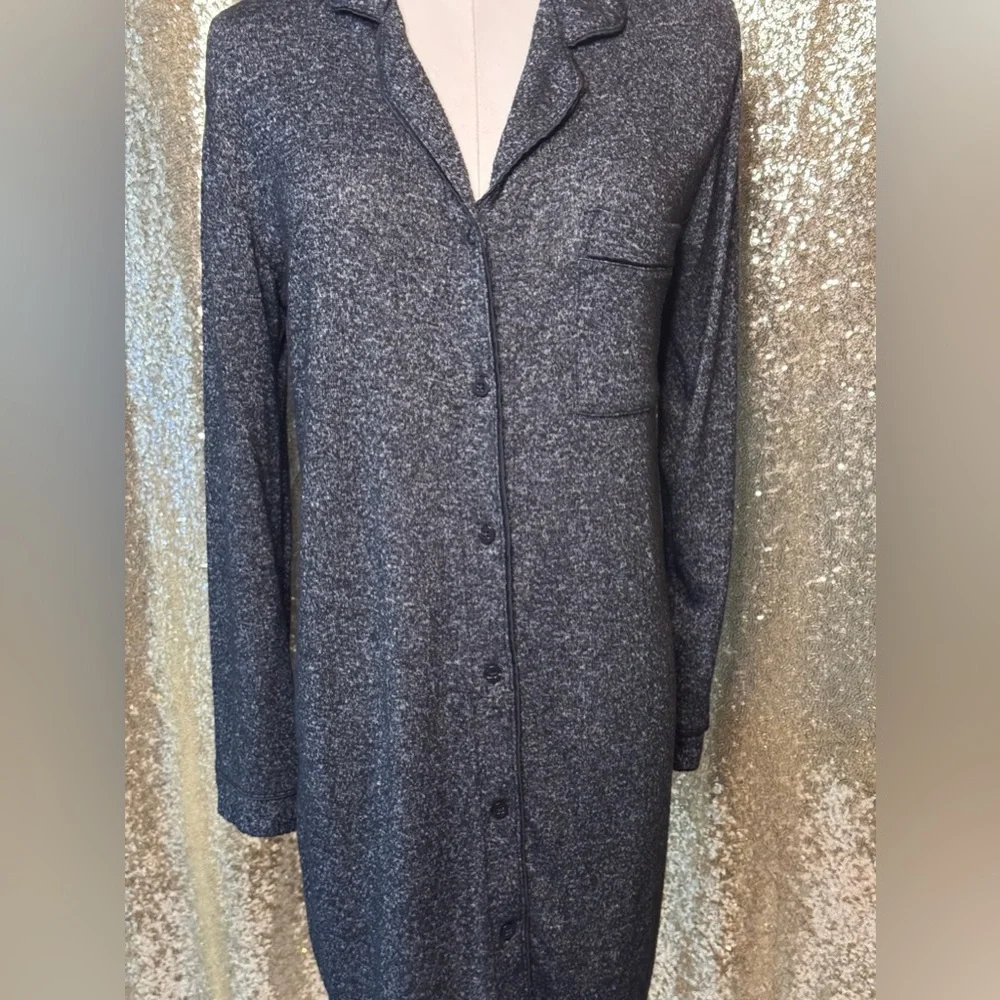 Stars Above Gray Button Up Sleep Shirt Small Cozy Loungewear Pajama Soft
